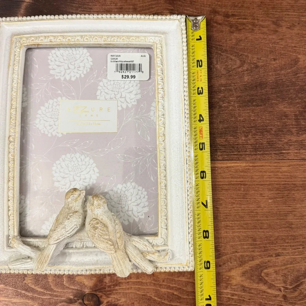 New Azzure Home 5x7 Distressed White Resin w 2 Perched Birds Picture Frame